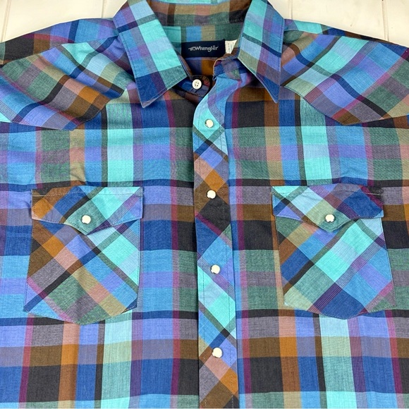 Vintage Wrangler Pearl Snap Button Down Short XL VTG - Picture 2 of 4